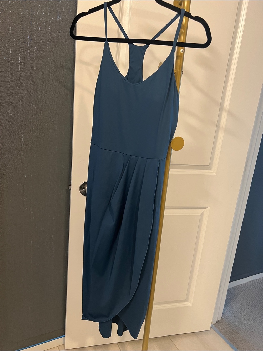 Racerback Teal Blue Midi Dress with shelf bra